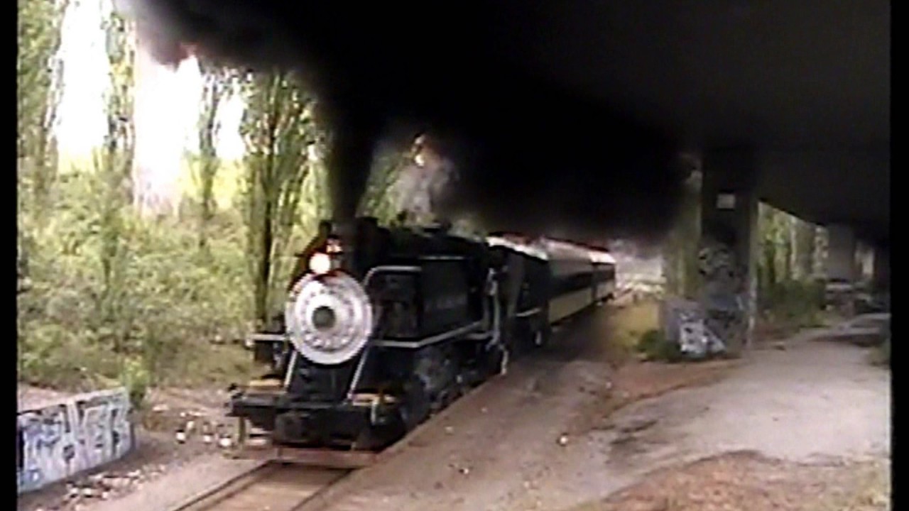 Old steam locomotive darkens the skies with thick black smoke.