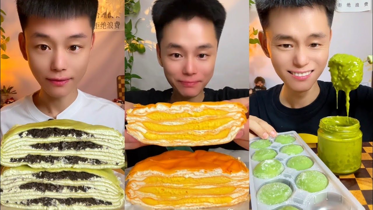 ASMR Colorful Creamy Crepe Roll Cake🍡Mochi Dessert🎂MUKBANG SOUNDS เครปโรล​ 먹방 #crepe#asmr#mochi#fifa