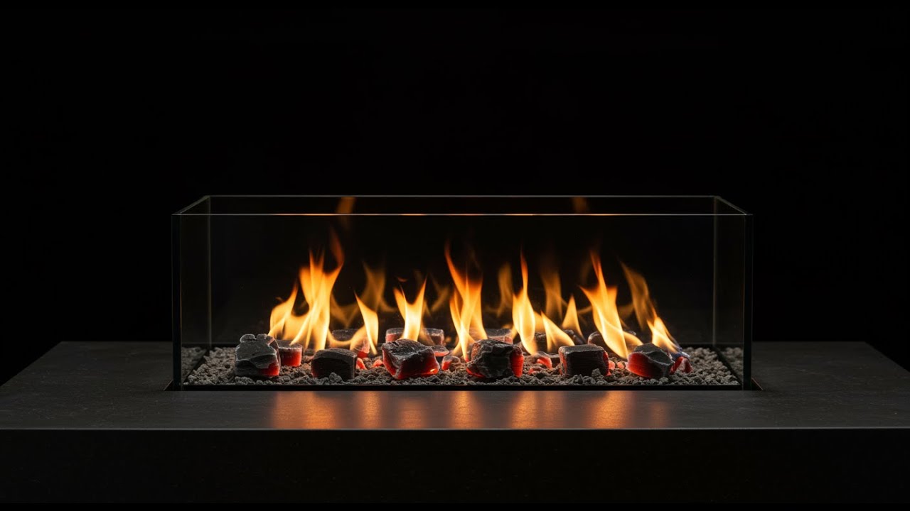 Modern Black Stone Fireplace in UltraHD — 10 Hours Relaxing Gas Fire Ambience for Sleep & Deep Focus