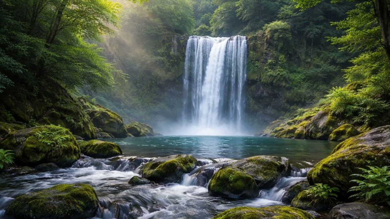 Ambient Relaxing Music & Waterfall Sounds | Meditation, Sleep, Focus or Study