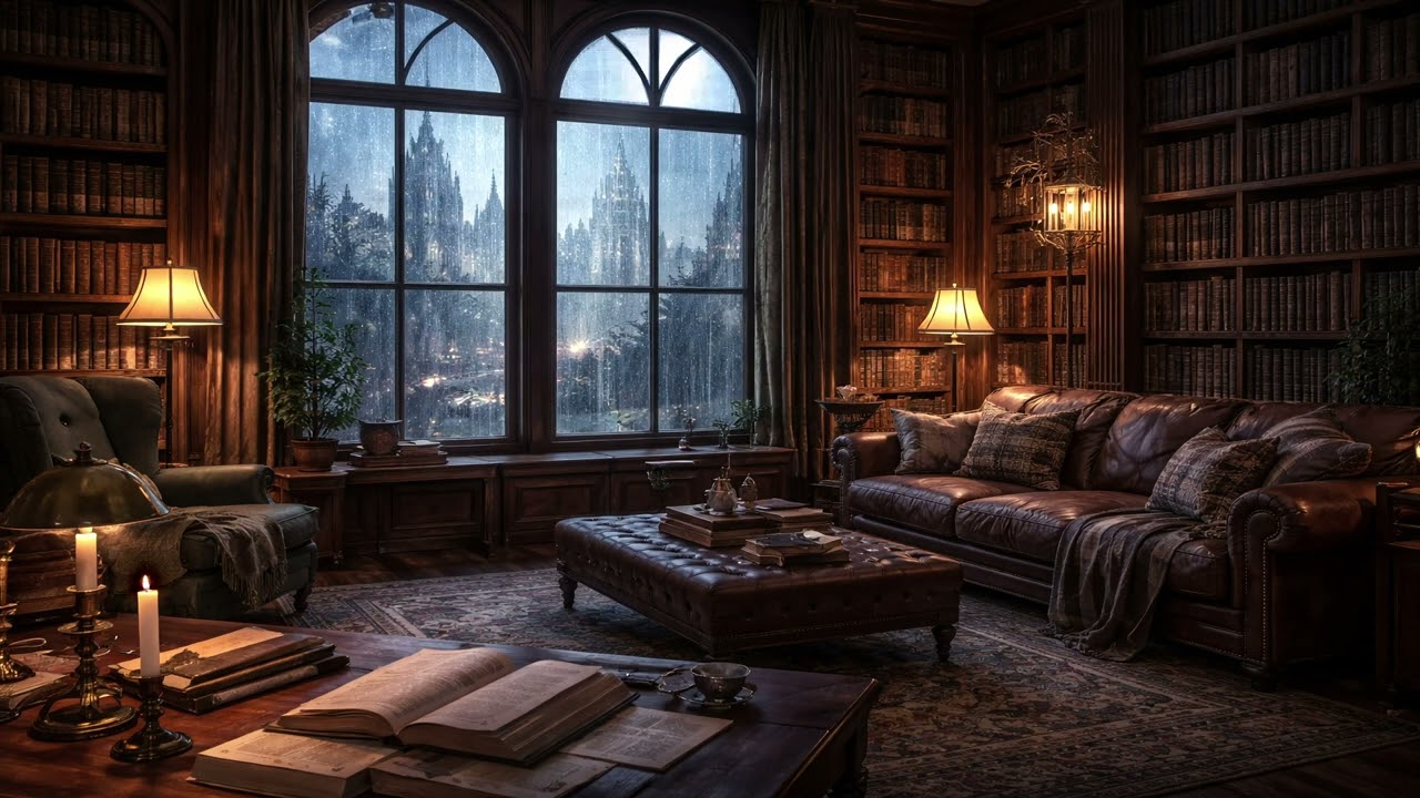 Thunderstorm in an Old Candlelit Study 📚⚡ | Dark Academia Rain Ambience (No Music)