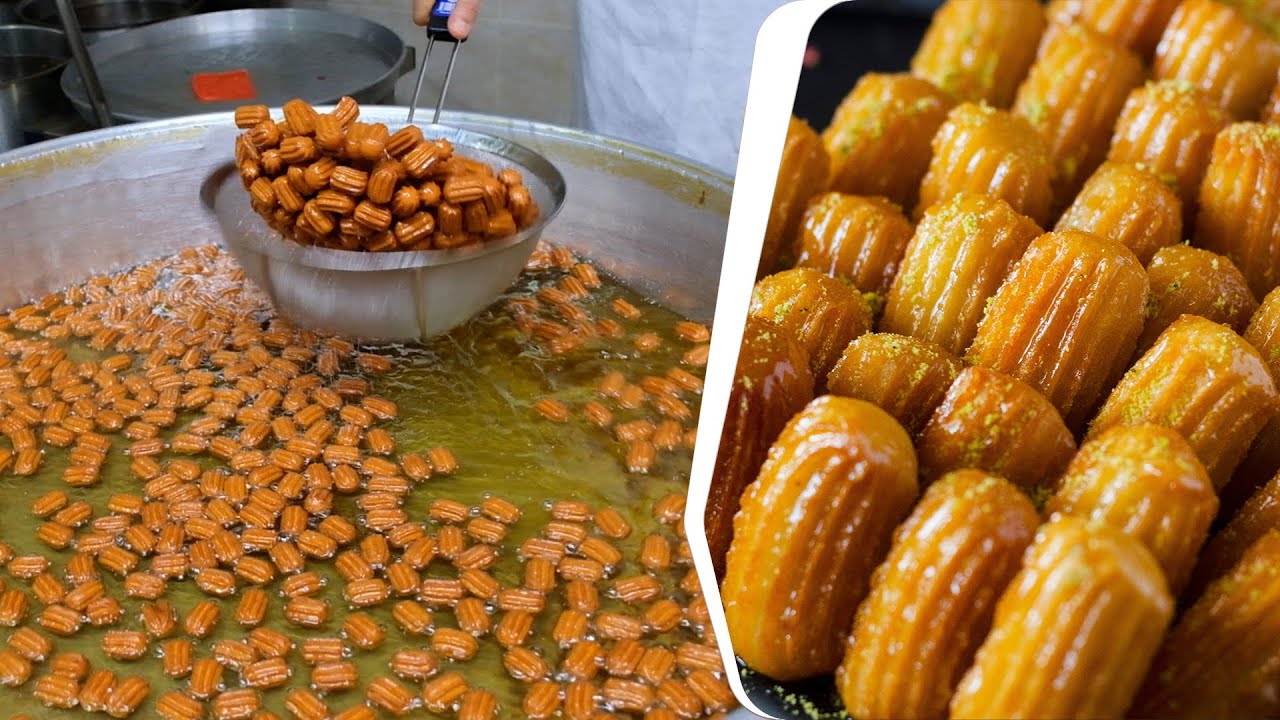 Traditional Turkish dessert tulumba! (or Bamieh) Popular Turkish dessert in the Ottoman Street Food