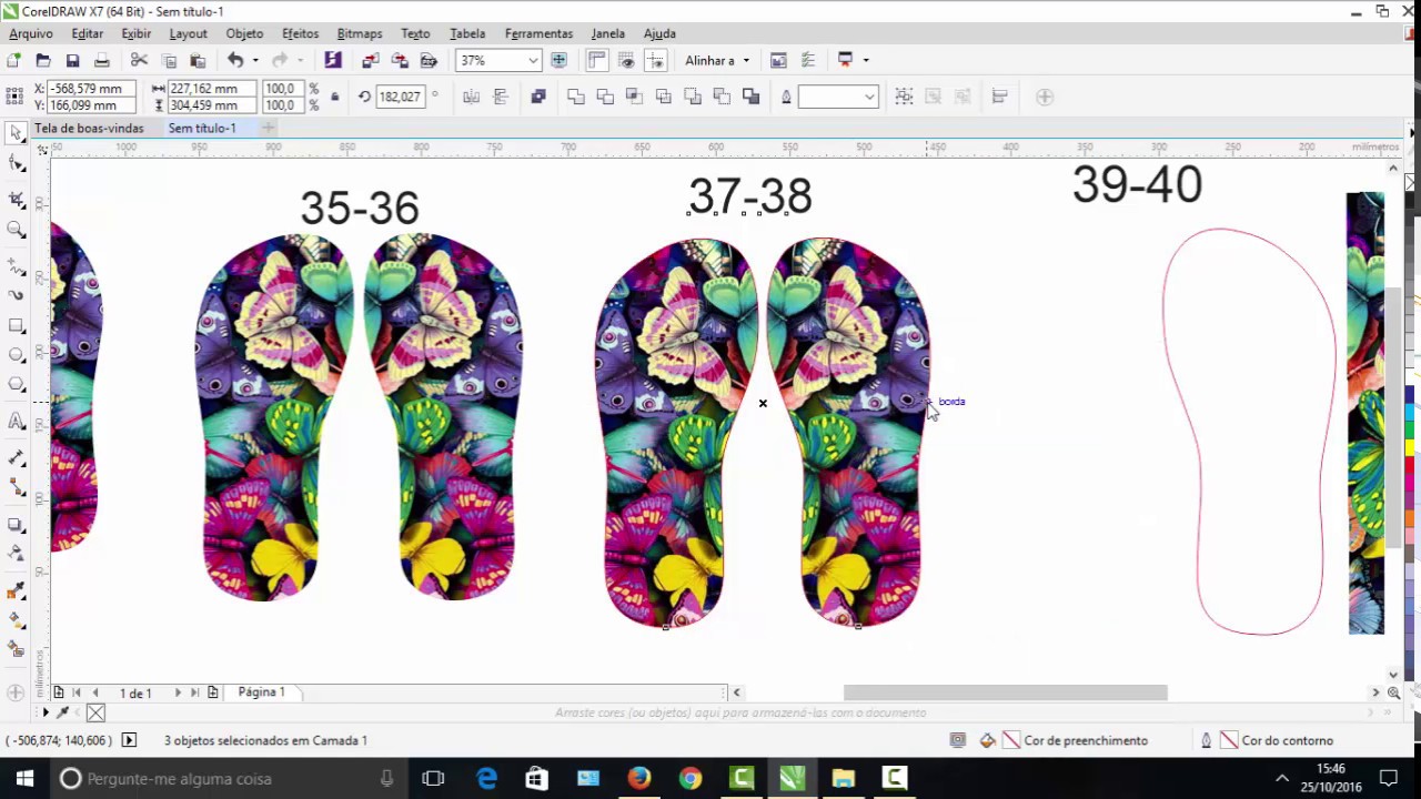 Chinelo   Inserindo a mesma estampa em vários números diferentes   Corel Draw