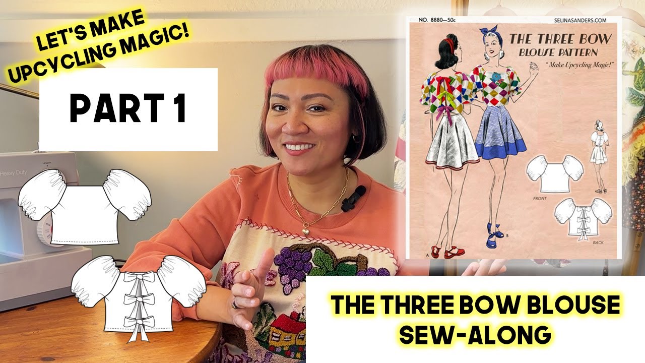 PART 1: How-to Sew The Three Bow Blouse using Harlequin Inspired Vintage Fabric #sewing