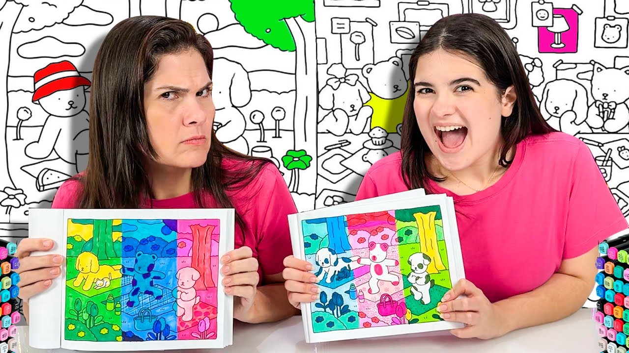 COLORINDO COM TRÊS CORES de um JEITO DIFERENTE * ELA QUER ME COPIAR! 