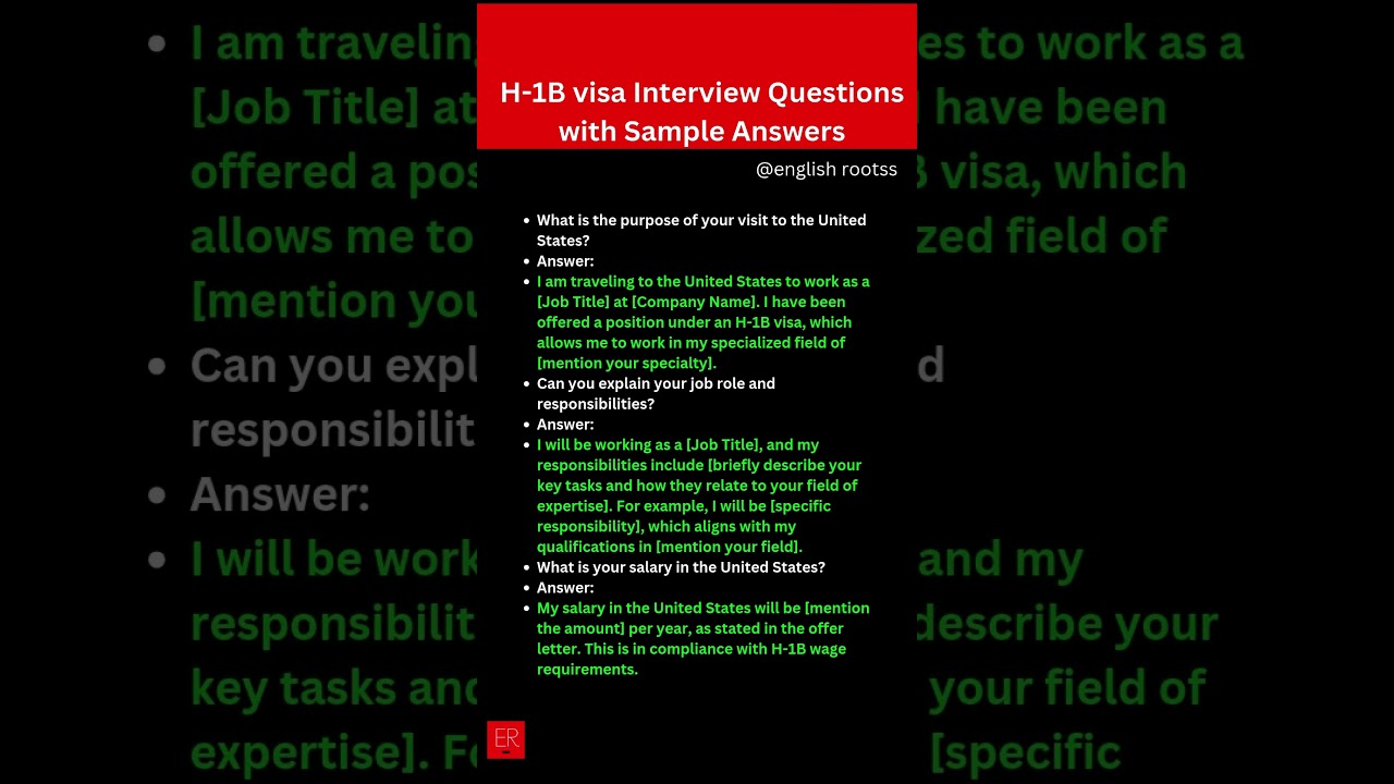 H 1B visa interview questions with sample answers. See Comments for H1B Visa long Video. #h1bvisa