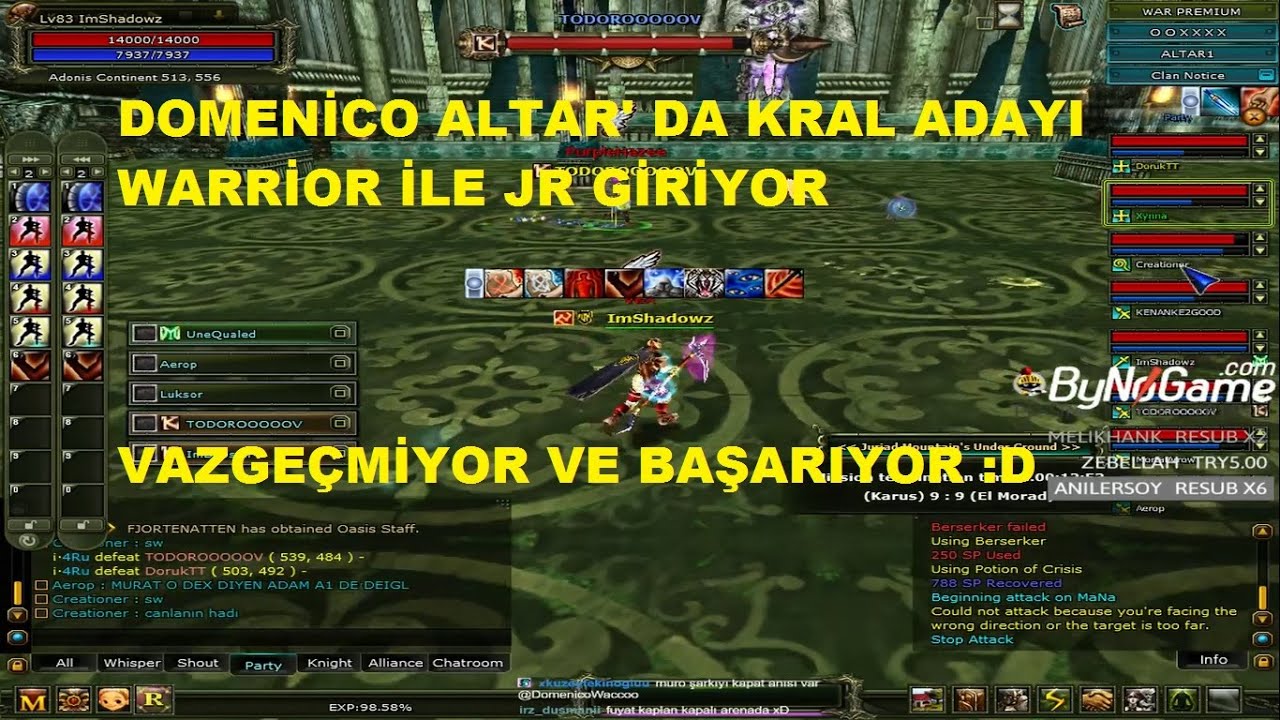 Domenico Altar' da Kral Adayı Warrior Charla Jr Giriyor - Jr' yi Almadan Bırakmıyor :D-Knight Online