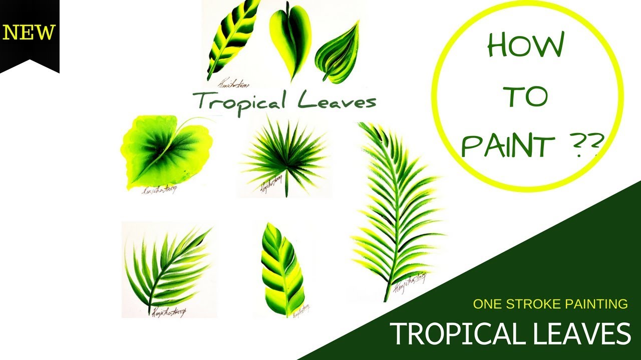How to paint Tropical leaves in acrylic | One stroke painting leaves | Different brushes | DIY