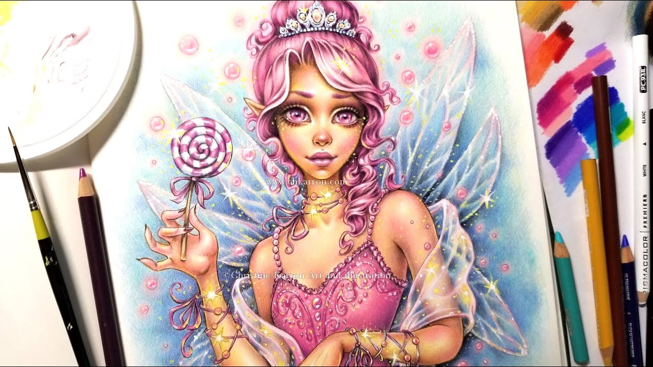Sugar Plum Fairy Wildflower Folk #coloringbook colored pencil fantasy #illustration Christine Karron