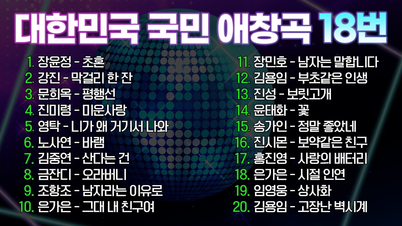 대한민국 국민들의 노래방 18번 20곡! / 초혼 막걸리 한 잔 평행선 미운사랑 니가 왜 거기서 나와 바램