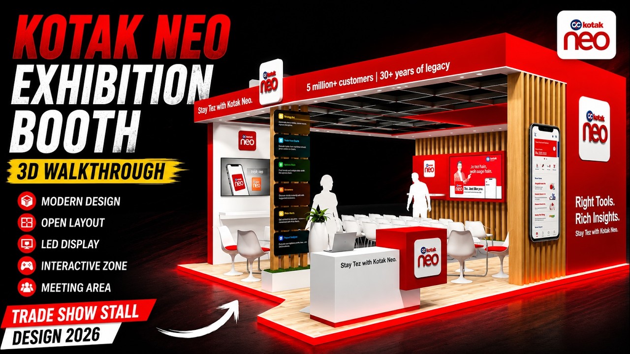 Kotak Neo Exhibition Booth Design | 3D Walkthrough | Modern Trade Show Stall Concept 2026