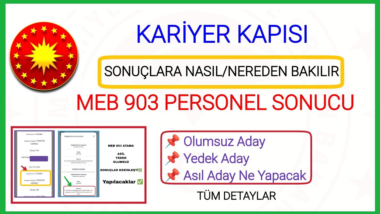 MİLLİ EĞİTİM BAKANLIĞI 903 PERSONEL ALIM SONUÇ DETAYI✅ KARİYER KAPISI ÜZERİNDEN SONUCA NASIL BAKILIR