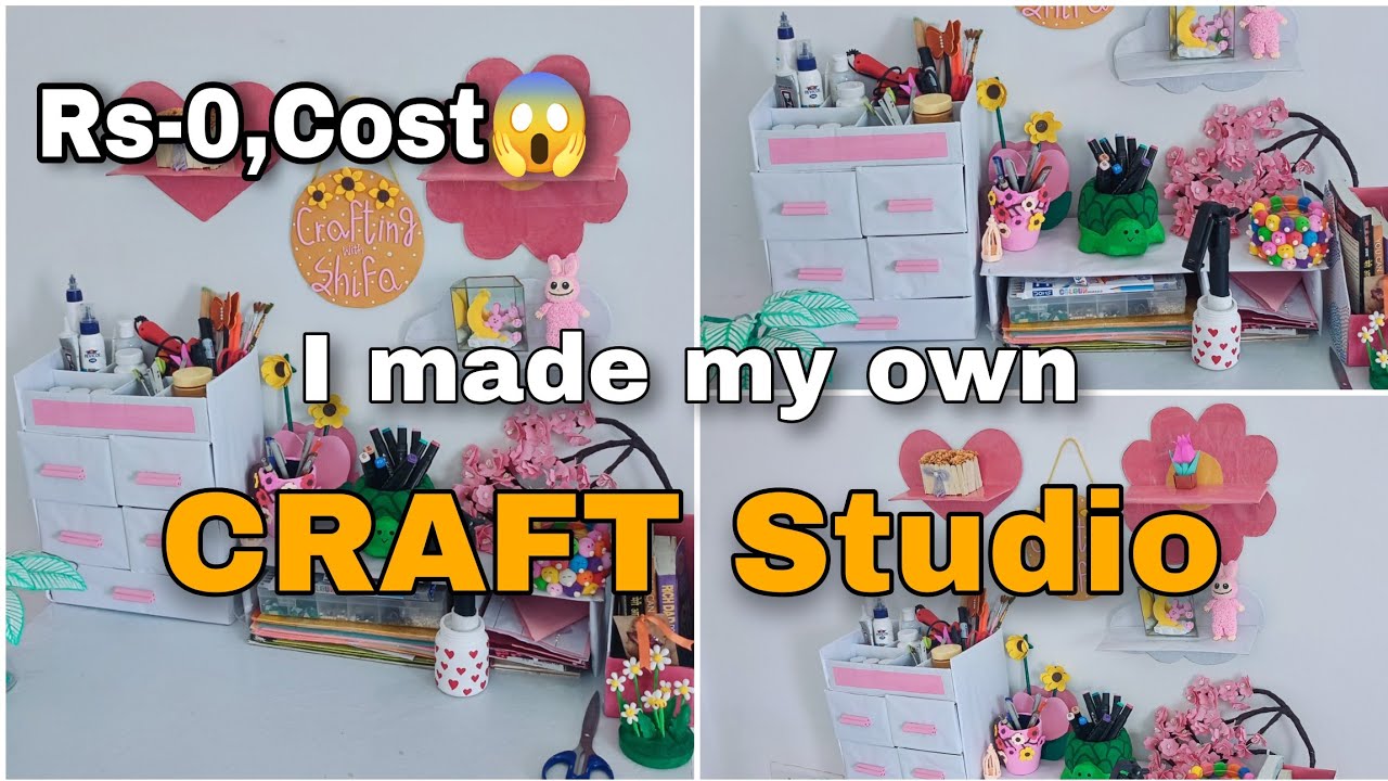 Finally! I Made My CRAFT Studio with Zero Cost😱! 7 DIY's- Organizer, Wall shelf, pen holder & More!