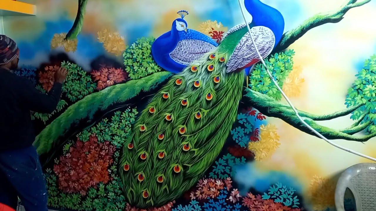 Bedroom new wall painting 2025 Peacock wall art 🎨 and design 7076785319
