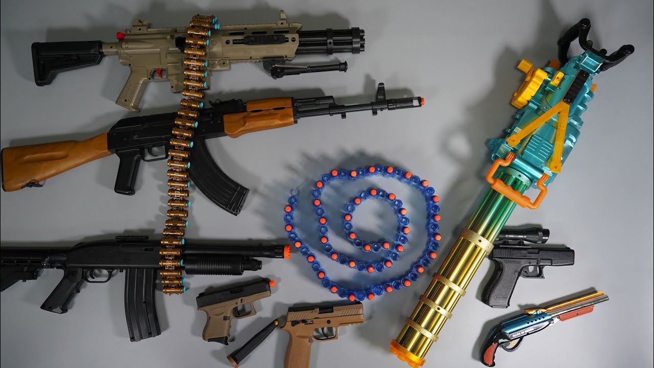 Gatling Nerf Toy Guns - Arisoft Glock26 - AK47 - Shot Gun - SIG M17 - Realistic Toy Guns collection
