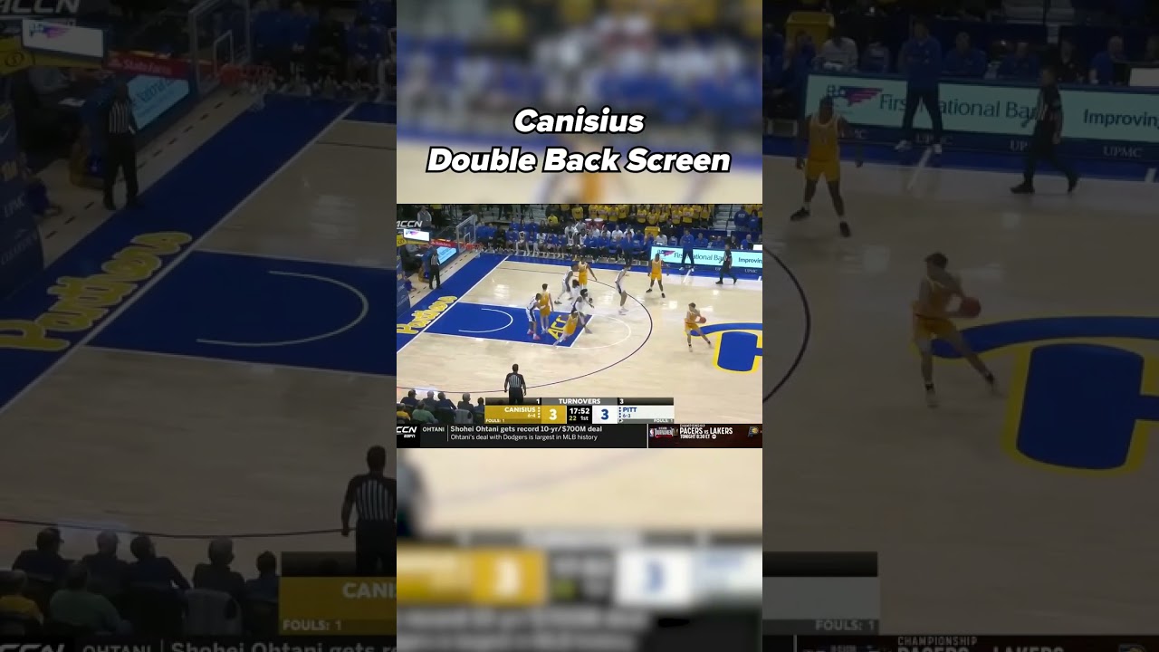 Canisius setting 2 back screens to open up the lob #basketballsets #collegebasketball