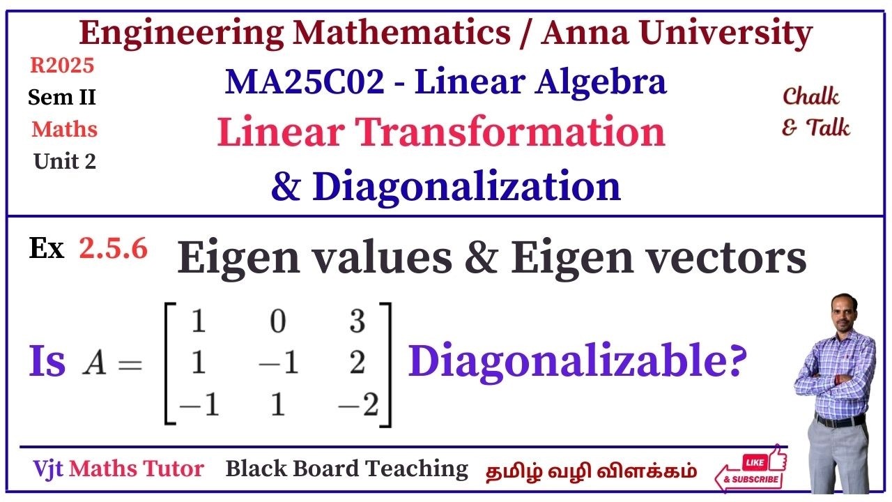 Test Diagonalizability | Linear Transformation | Diagonalization | MA25C02 | Linear Algebra | Sum 6
