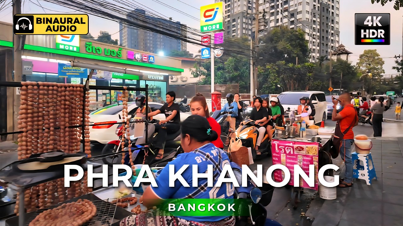 Sukhumvit Road Bangkok 🇹🇭 Phra Khanong Area | 4K HDR Binaural Audio 🎧