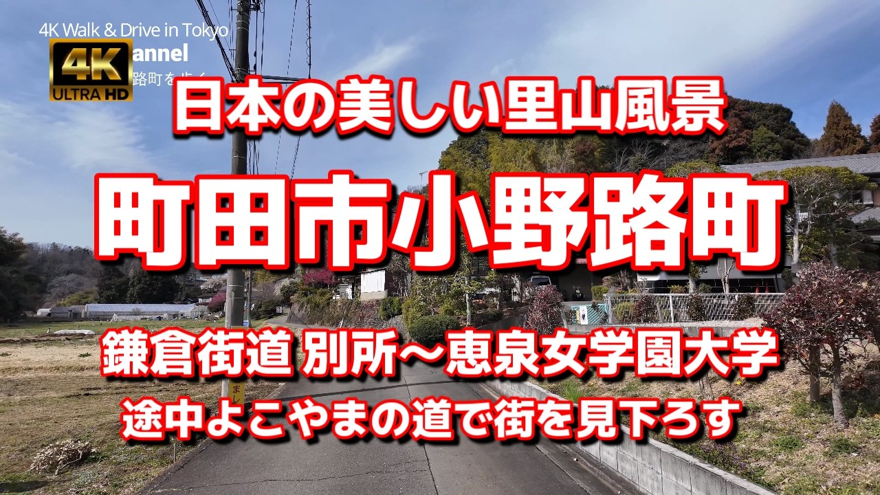 【街ブラ4K】【日本の美しい里山風景～町田市小野路町】【鎌倉街道 別所(山形牛タックルステーキ)～恵泉女学園大学】【途中よこやまの道で街を見下ろす】【サンメモリアル東京～妙櫻寺～コッペパンのお店】