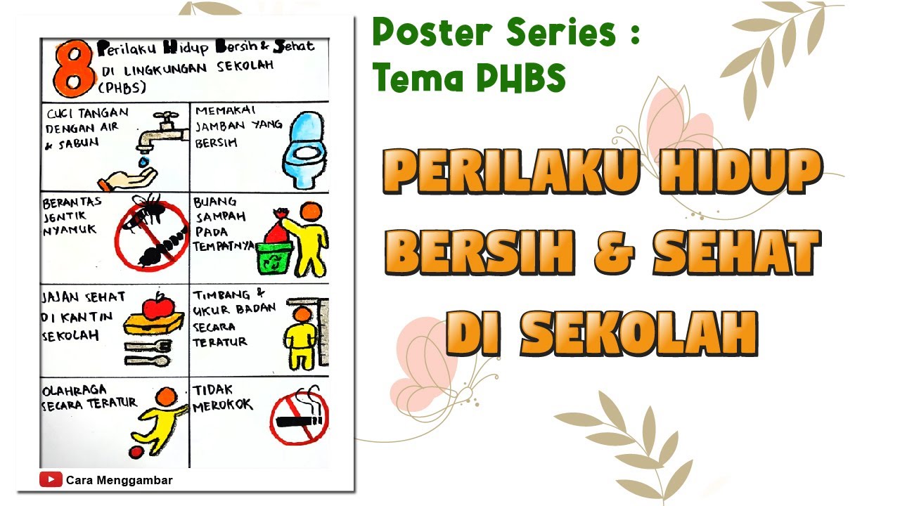 Cara Menggambar Poster Tema PHBS Perilaku Hidup Bersih dan Sehat di Sekolah (Ep 628)