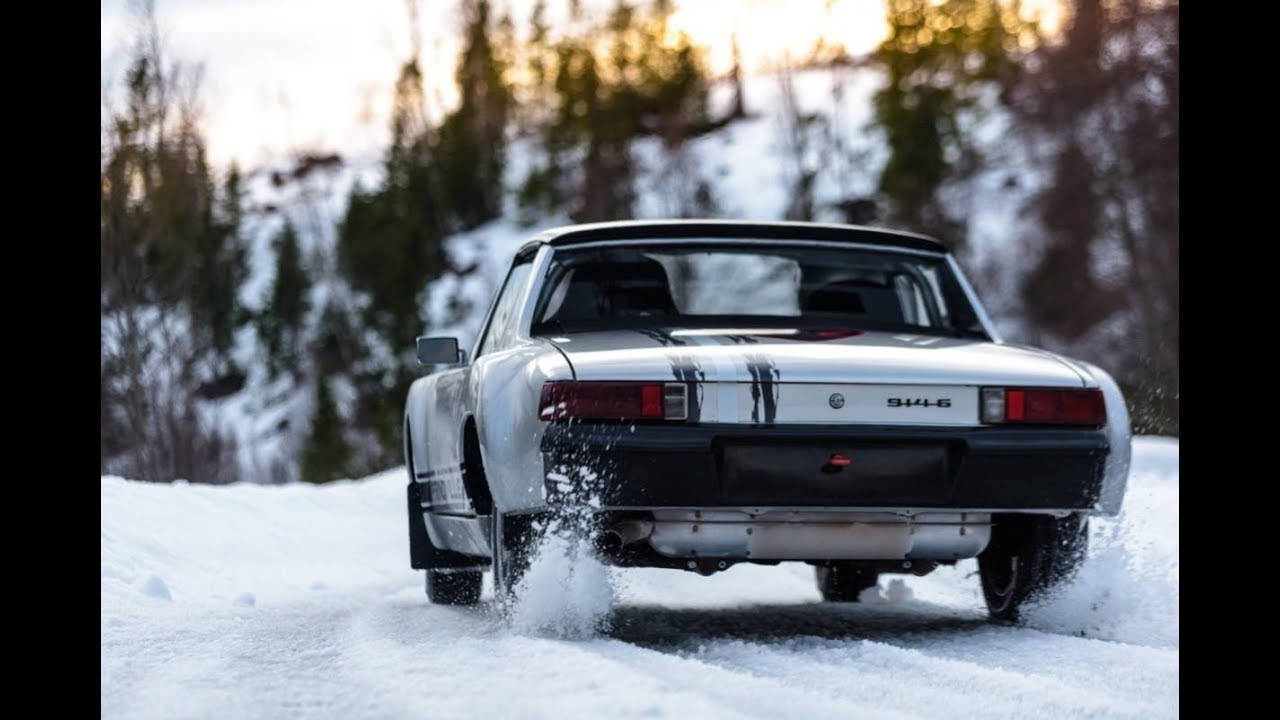 Porsche 914/6 rally car on WRC test stage with Below Zero Ice Driving in Sweden