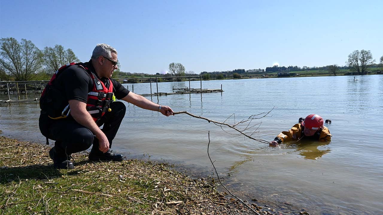 Northamptonshire Fire & Rescue demonstrate their water rescue efforts