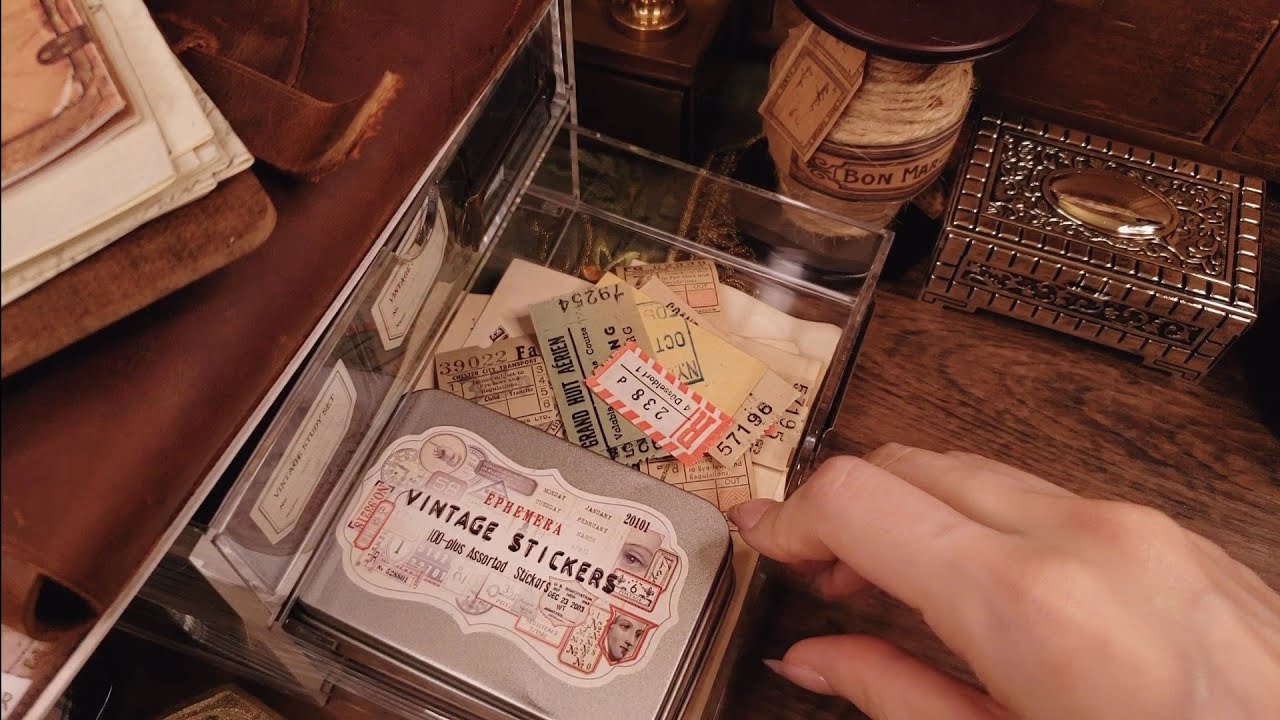 ASMR｜2つのvintageコラージュ/日記を書く｜Relaxing paper sound,Decorate idea