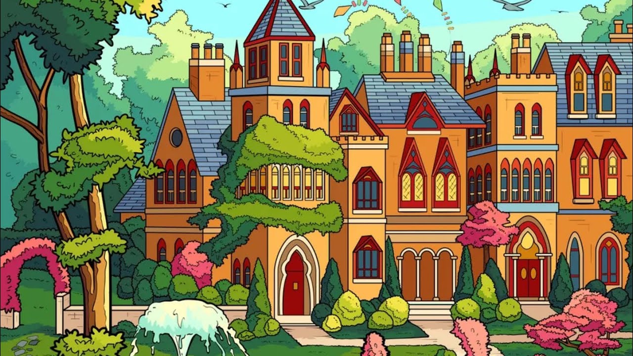 Palace with Fountain Zen Color App Paint by Numbers #relaxing #coloring #video #book #luxury
