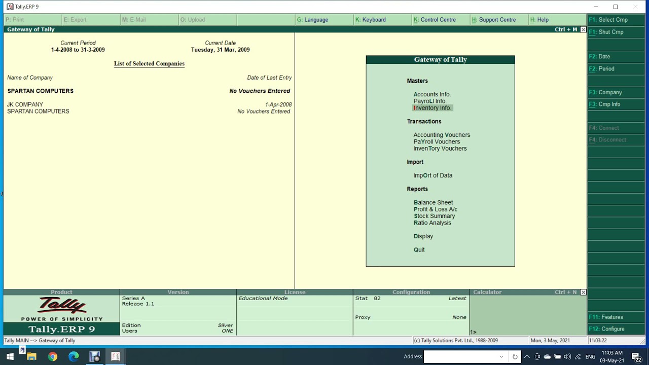 SPARTAN COMPUTER PART-   3  TALLY LEDGERS & INVENTORY INFO PUR & SALES