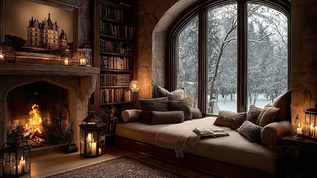 Winter Piano Room | Cozy Bedroom Piano Music While Snow and Cold Wind Outside the Window