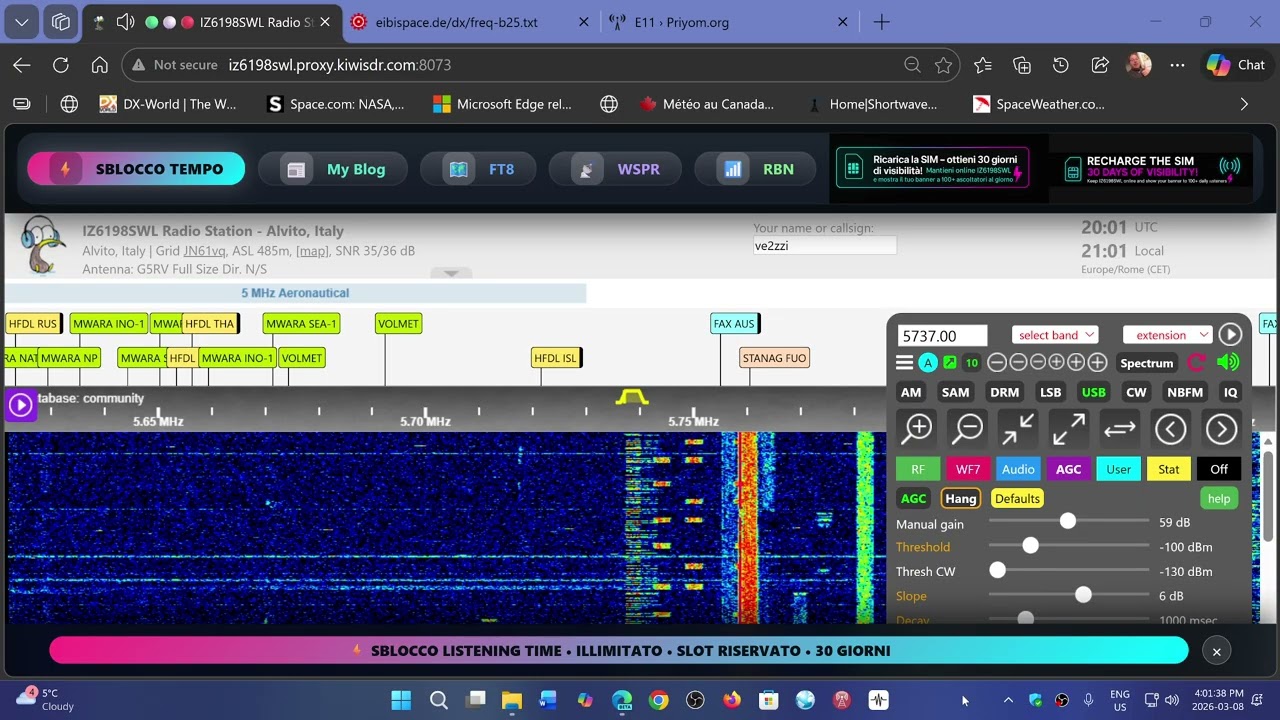 E11 Polish Spy number station English female 5737 kHz USB received on Italian KiwiSDR