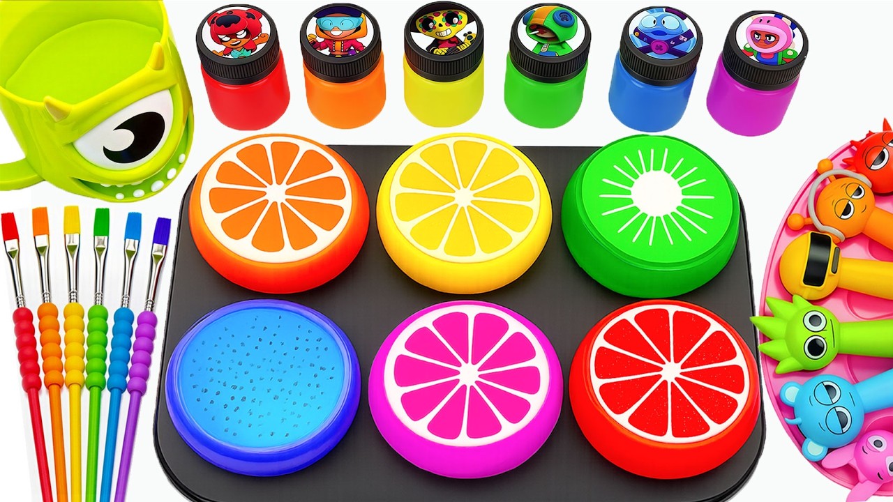 Oddly Satisfying l 6 Rainbow Sparkly Lollipops Stars FROM Mixinq Color Fruit Slimes & Cutting ASMR
