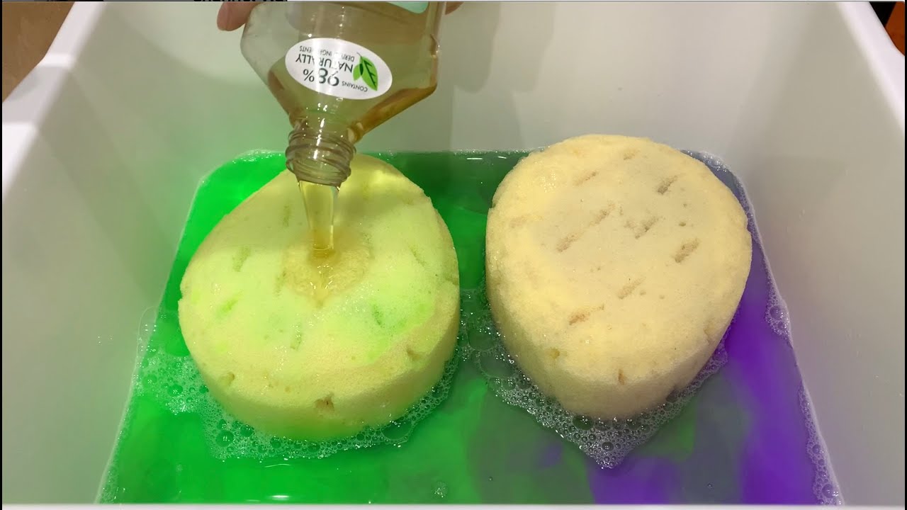 ✨REQUESTED✨: 💚💜 Fabuloso + 🍯 Murphy's Oil on 🧽Teardrop Sponges - sponge ASMR