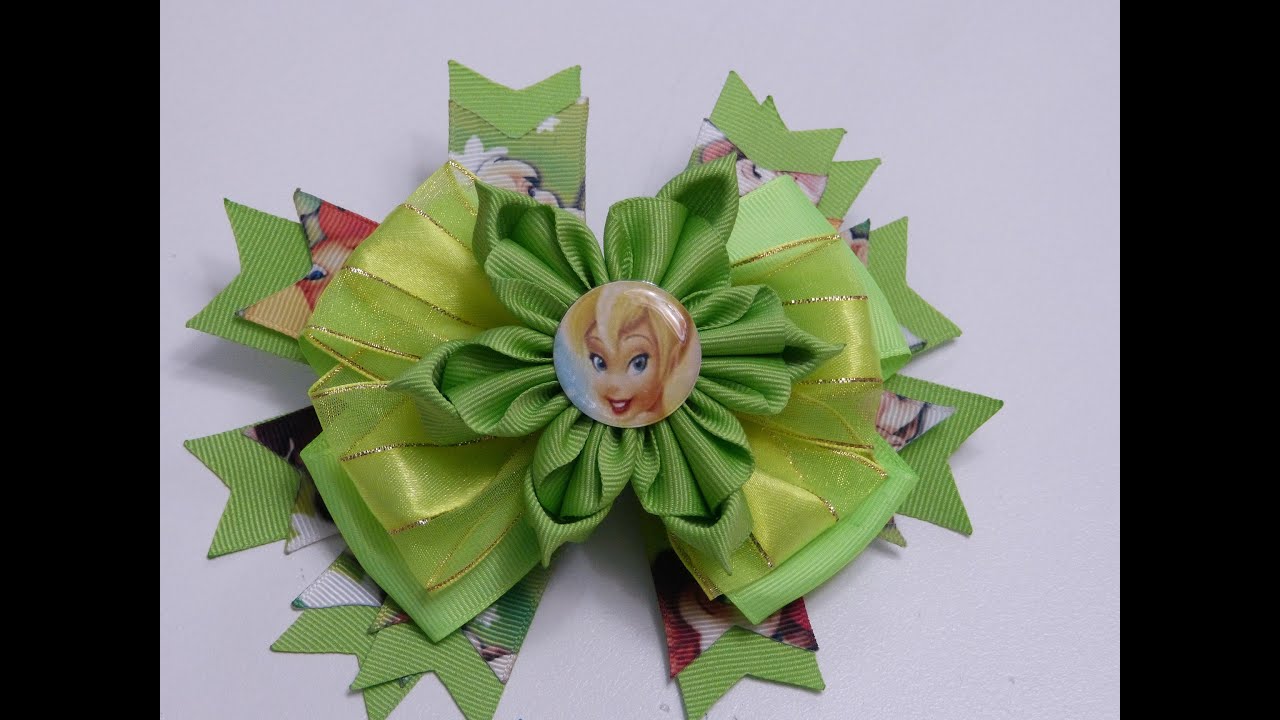 Moño doble elegante con flores en punta de liston, Easy Ribbon Bows and  flowers kanzashi Diy
