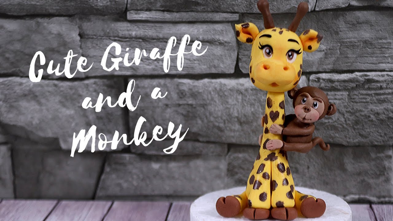 Cute Giraffe Cake Topper with a little Monkey