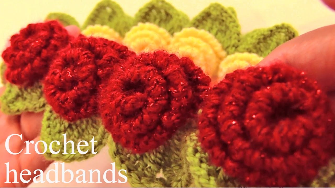 Aprende a tejer a Crochet diademas con rosas de una sola tira con hojas - Learn Crochet