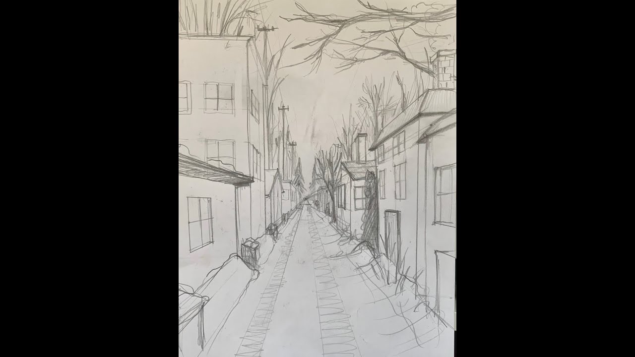 City Drawing in 1 Point Perspective