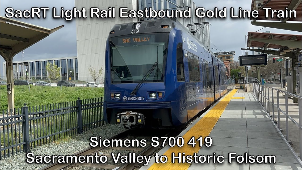 SacRT Light Rail 1-Car Siemens S700 419 Eastbound Gold Line Train Full Ride to Historic Folsom 4K