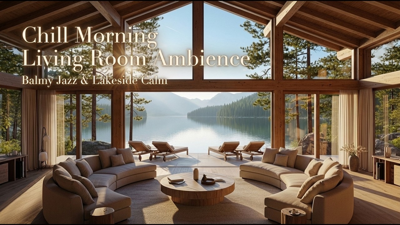 Chill Morning Living Room Ambience | Balmy Jazz Music & Great Lakeside View For Stress Relief