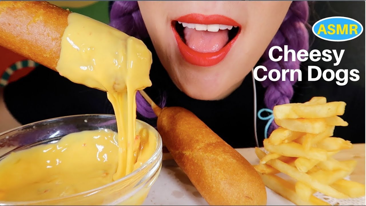 ASMR CORN DOGS+FRIES W/CHEESE SAUCE EATING SOUND |치즈소스듬뿍 찍은 핫도그+감자튀김 리얼사운드 먹방 |CURIE.ASMR