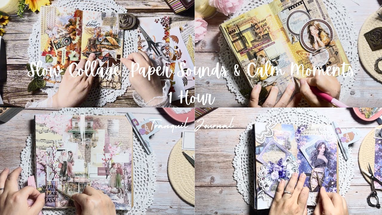 1 Hour Cozy ASMR Journaling 🌸 | Slow Collage, Paper Sounds & Calm Moments