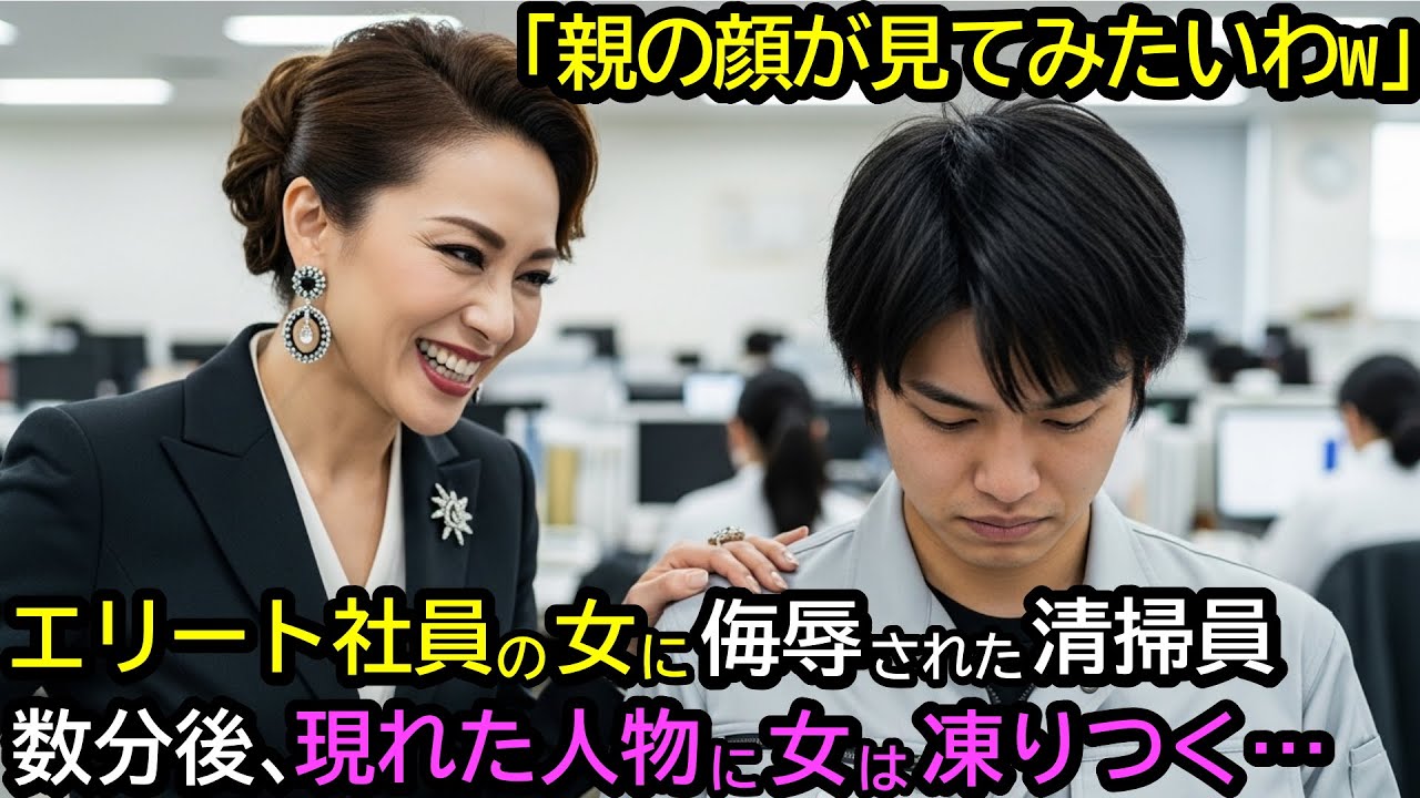 「親の顔が見てみたいわw」エリート社員の女に侮辱された清掃員。数分後、現れた人物に女は凍りつく…