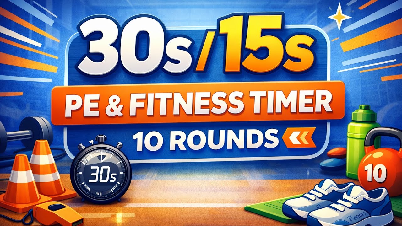 30s Exercise / 15s Rest ⏱️ | PE Fitness Stations Timer (10 Rounds)