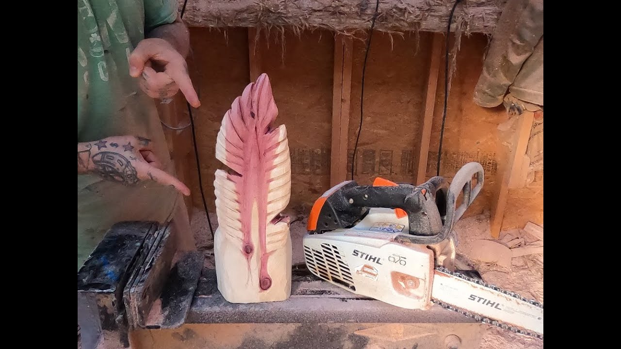 How to carve a simple feather...EASY step by step chainsaw carving #feather #howto #chainsawcarving
