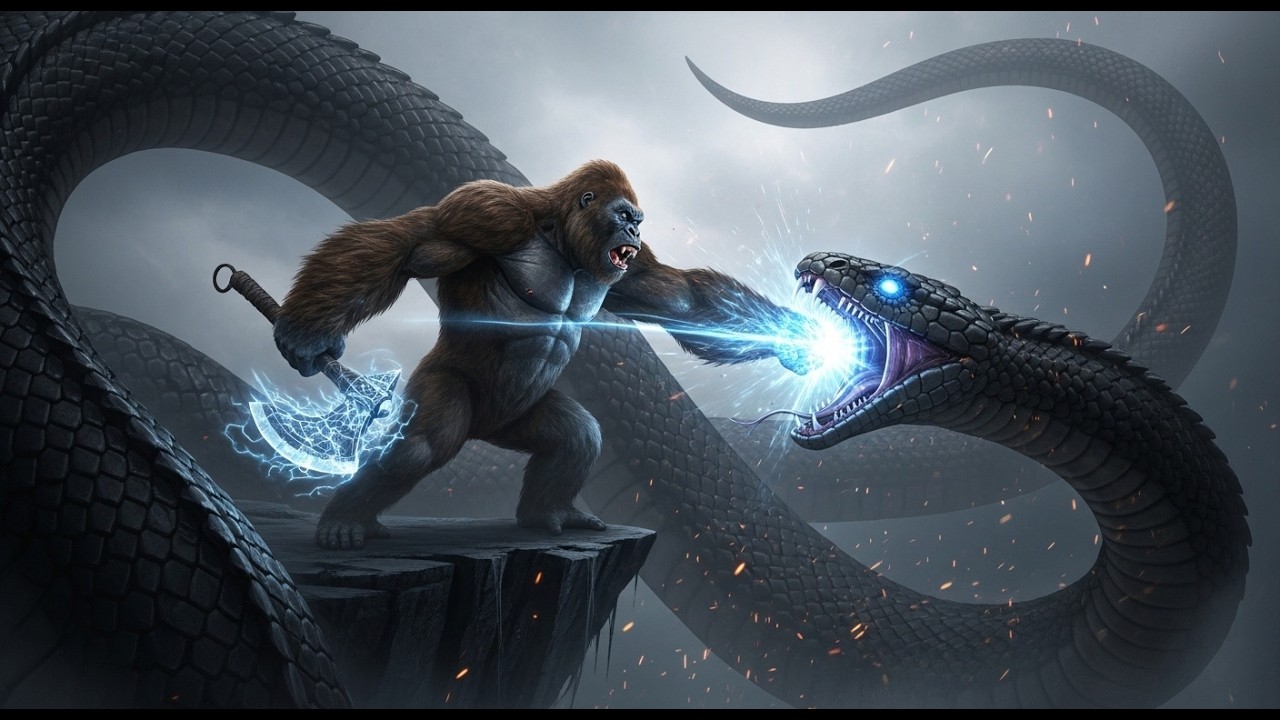 1️⃣ Viral Professional Title:🔥 King Kong vs Giant Anaconda – The Ultimate Cliffside Monster Battle