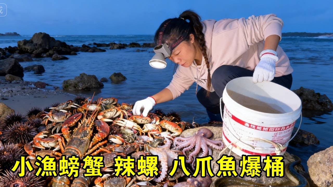 小漁凌晨無人島趕海爽翻天，螃蟹，辣螺，八爪魚爆桶，直言和撿錢一樣【漁小仙】