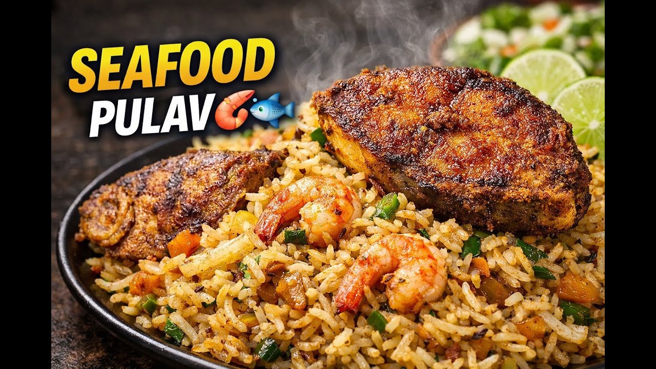 Pulav Made with Prawns, Promplate & Surmai | Easy Seafood Recipe