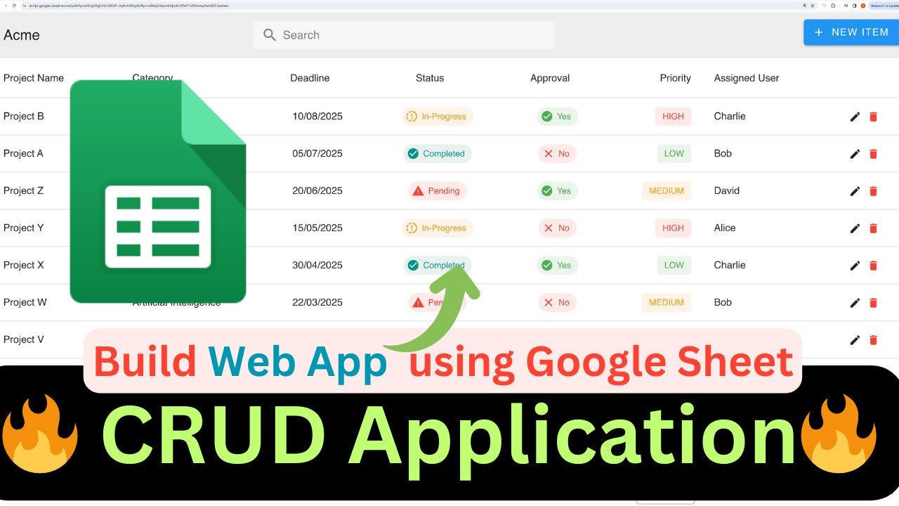 Готовое веб-приложение CRUD с использованием Google Таблиц и Apps Script.