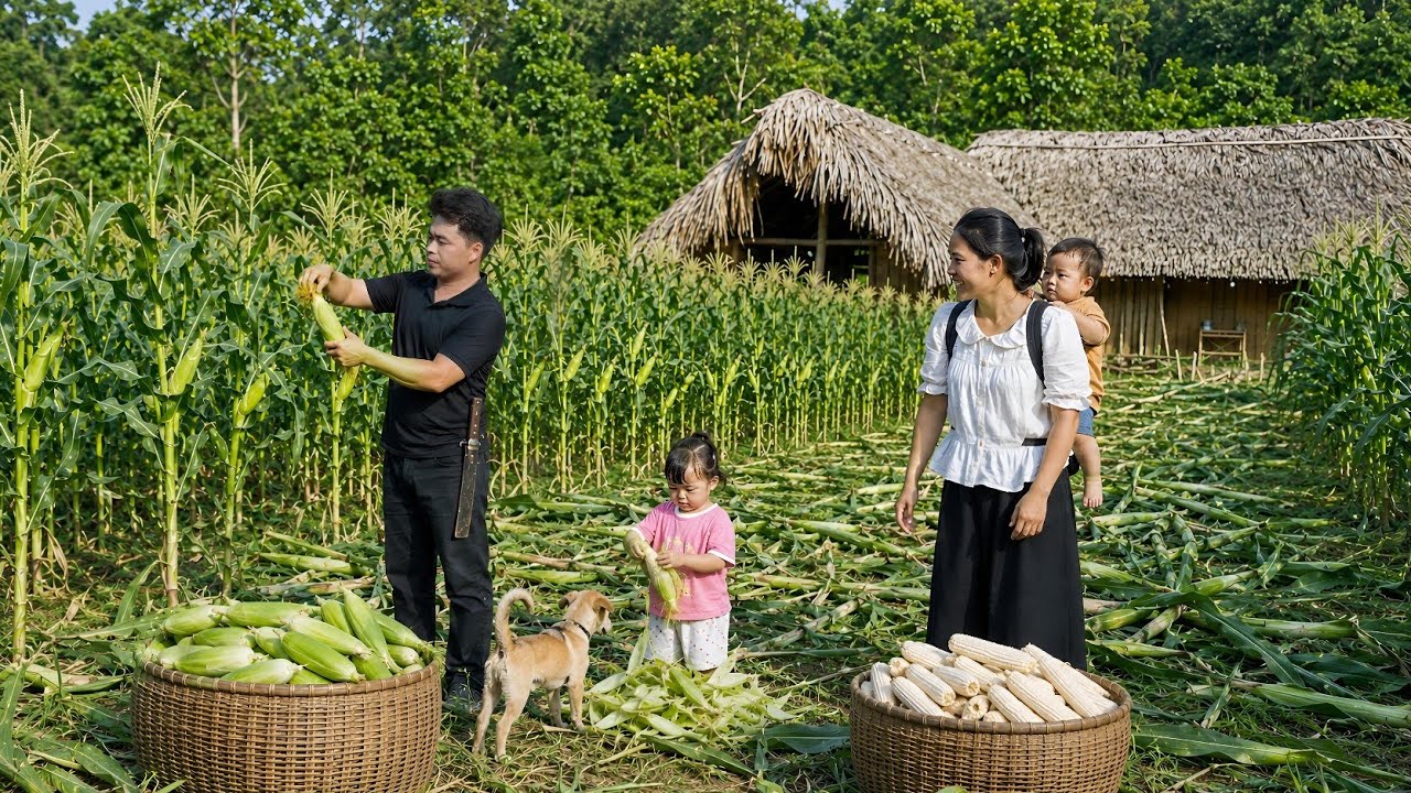 Harvesting corn after 65 days | Happy couple living in the countryside