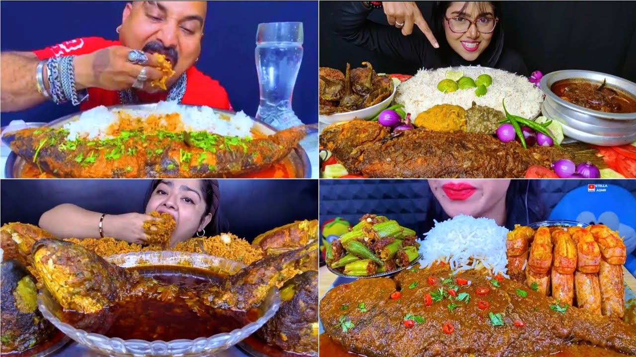 Asmr Eating Spicy 🔥Whole Fish Curry with Rice 😋Fish Curry with Rice Eating Challenge 😋 👌 